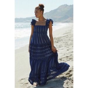 Anthropologie PQ Swim Navy Victoria Sequin Star Metallic Maxi Dress XS/S